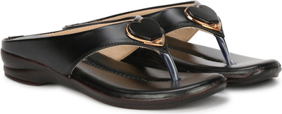 BIG BIRD FOOTWEAR Flat Casual V-strap Sandals for Women & Girls (Black) Women Flats(Black , 6)