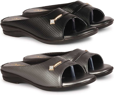 Nekii Traders Women Flats(Black, Grey , 5)