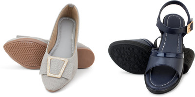PMS Women Wedges(Grey, Grey , 6)