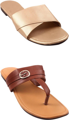 Goraiya Women Flats(Gold, Beige , 8)