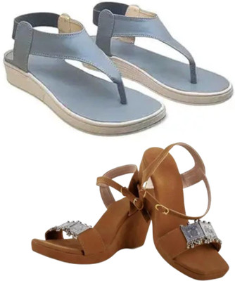 mp collection Women Heels(Blue, Brown , 5)