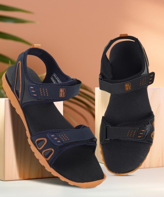 Paragon K1422G Men's Stylish Lightweight & Durable Navy Blue - Orange Velcro Sandals Men Sandals(Blue , 6)