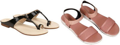 Kuhu Creations Women Flats(Pink, Black , 7)