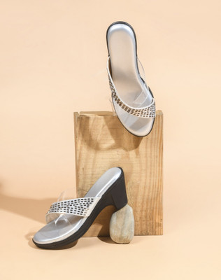 TRYME Women Heels(Silver , 3)