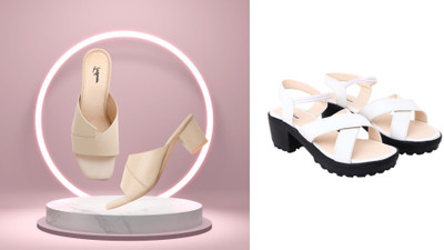 Todhwear Women Heels(Beige, White , 5)