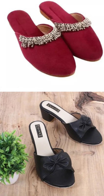 RTC ROYAL TRADING COMPANY Women Flats(Black, Red , 8)