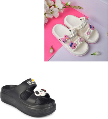 strivox Women Flats(Black, White , 4)