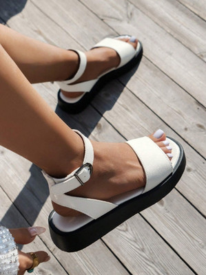 Gloglamp Women Flats(Black, White , 3)