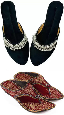 RTC ROYAL TRADING COMPANY Women Flats(Red, Black , 6)