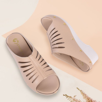 STICY Women Wedges(Beige , 8)