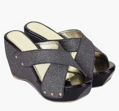 JEEVASHI Women Wedges(Black , 6)