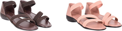 PMS Women Wedges(Brown, Orange , 4)