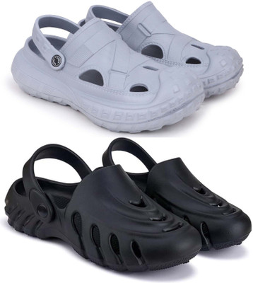 Pampy Angel Men Combo Pack of 2, Ultra cushion, Flipflops, Slipper, Slides, Sandal, Clogs Men Casual(Grey, Black , 7)