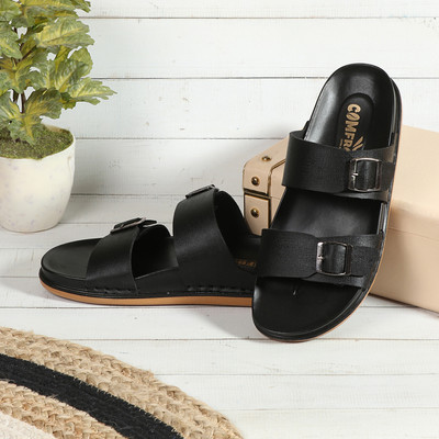 Comfro Men Casual Leather Sandal Ultra-soft Double Density Sole, Every-Day & Work Wear Men Casual(Black , 8)