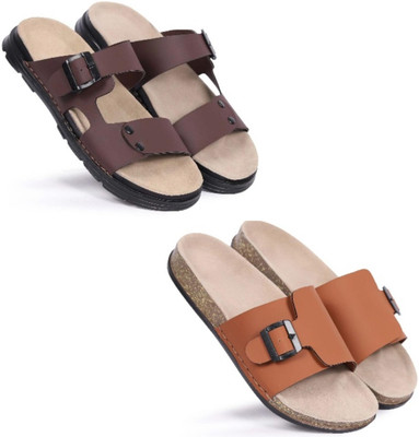 Walkivo Men Sandals(Brown, Tan , 8)