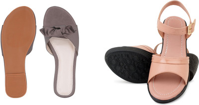 PMS Women Wedges(Pink, Grey , 7)