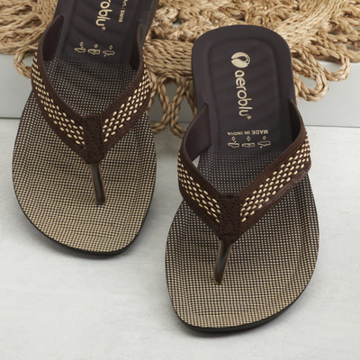 Aeroblu Women Slippers(Brown, Beige , 5)
