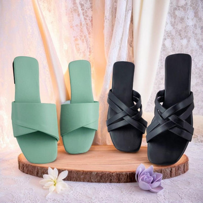 Shoebration Women Flats(Green, Black , 5)