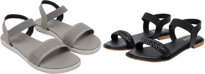 Kuhu Creations Women Flats(Grey, Black , 4)