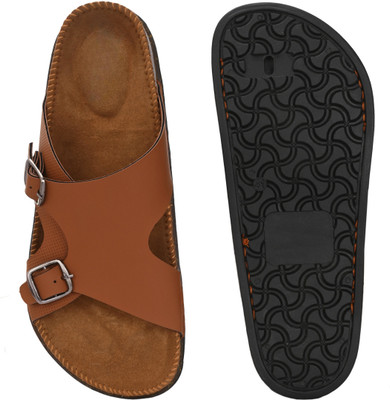 Footox Men Slippers | Slides | Flipflop | Clogs | Ortho | Acupressure Flip Flops(Tan , 9)