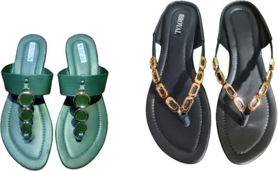 Nicesteps Women Flats(Black, Green , 6)