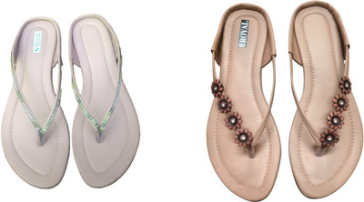 Nicesteps Women Flats(Beige, Pink , 8)