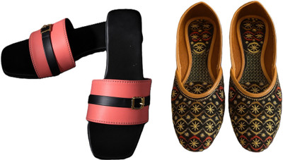 Dualstep Women Flats(Black, Pink, Black , 7)