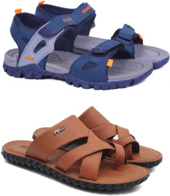 asian Men Sandals(Navy, Tan , 6)