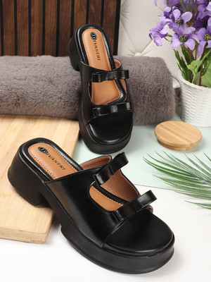 SNEAKERSVILLA Women Heels(Black , 6)