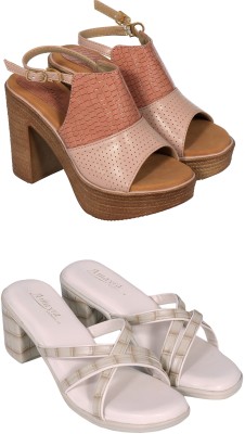 Amayra Collections Women Pink, Off White Heels