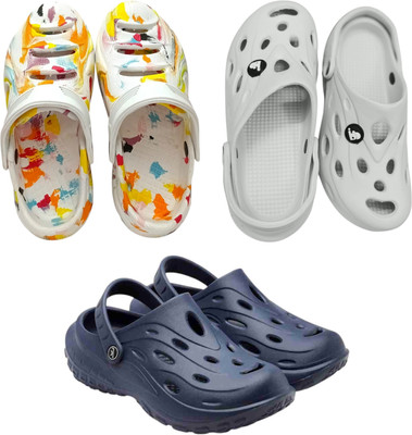 BLIBBERS Men Clogs(Multicolor, White, Navy , 9)