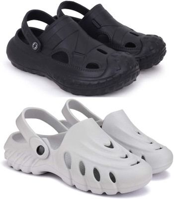 Pampy Angel Men Combo Pack of 2, Ultra cushion, Flipflops, Slipper, Slides, Sandal, Clogs Men Casual(Black, Grey , 8)