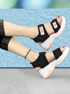 Deals4you Women Wedges(Black, Orange , 3)
