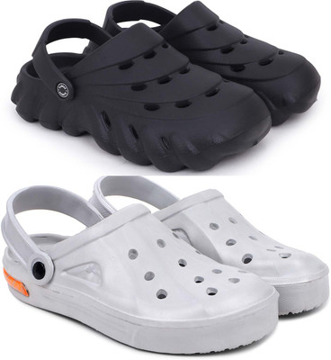 Pampy Angel Men Combo Pack of 2, Ultra cushion, Flipflops, Slipper, Slides, Sandal, Clogs Men Clogs(Black, Grey , 8)