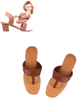 Goraiya Women Heels(Pink, Beige, Brown , 5)