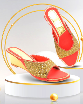 IndiForce Women Heels(Red, Gold , 4)