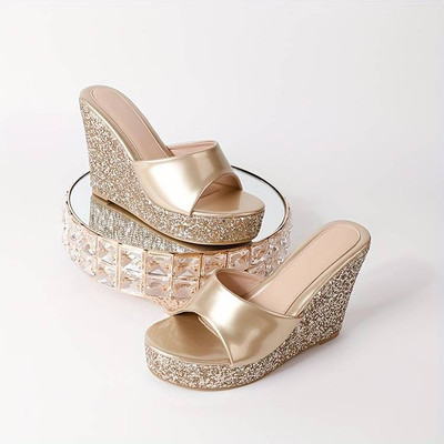 UUNDA Fashion Women Wedges(Gold , 4)