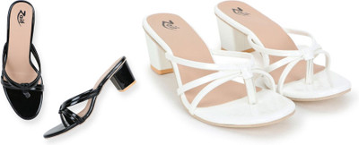 Zaif Women Heels(White, Black , 4)