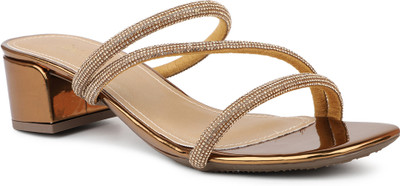 Inc.5 Casual Striped Square Toe Heel Sandals Women Heels(Gold , 4)