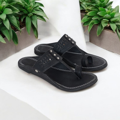 DFR Ethnic Sandals Men Rajasthani Slipper Chappals Men Casual(Black , 7)