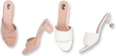 Zaif Women Heels(White, Beige , 7)