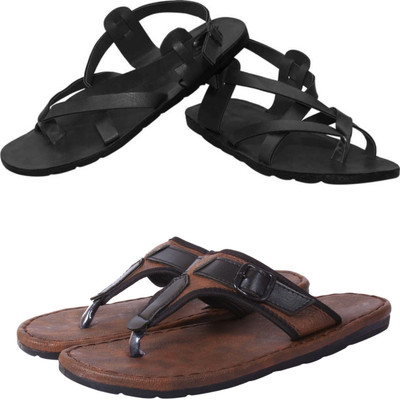 Aishwary Glams Men Sandals(Black, Brown , 9)