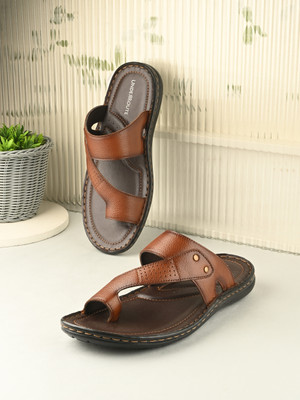 UNDERROUTE Stylish Dual Strap Buckle Design Men Sandals(Tan , 8)