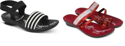 hiyaga Women Casual(Black, Red , 6)