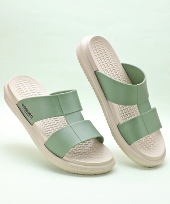 Koburg Monaco Sandal | Comfortable | Lightweight | Slide extra soft |Stylish KF-474 Women Flats(Green, Beige , 6)