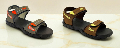 Classica Men Sandals(Brown, Grey, Orange , 8)