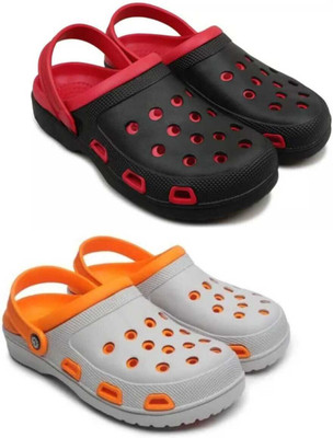 house of common Men Clogs(Red, Orange , 10)