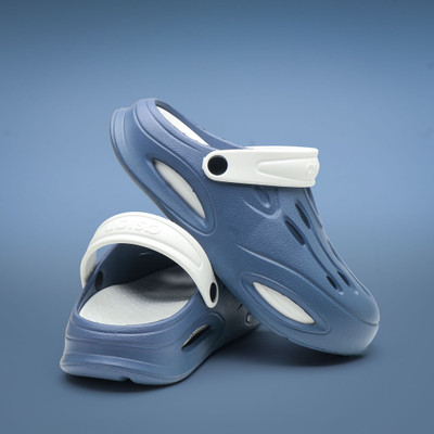 asian Men Clogs(Blue, White , 10)