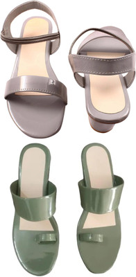 Goraiya Women Flats(Grey, Green , 5)