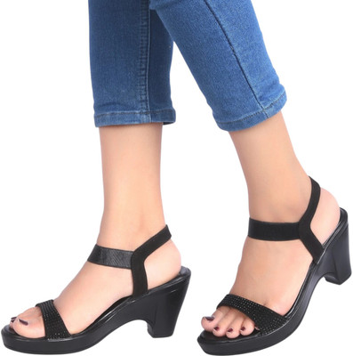 Picktoes PT-G241 Lightweight Comfort Summer Trendy Premium Stylish Party disigin Women Heels(Black , 6)